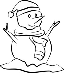 Line Christmas snowman with hat