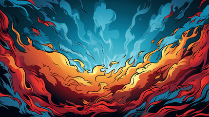 Vibrant Comic Book Fire and Smoke Backgrounds, Illustrating Dynamic Energy and Intense Heat – Perfect for Explosive Artistic Designs and Fantasy Concepts.