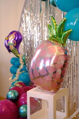 Birthday organization background and colorful balloons. Baby Shower celebration