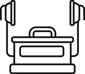 External defibrillator icon outline vector. First treatment. Device cross life