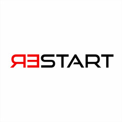 Restart text logo design with upside down letter RE concept.