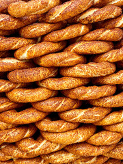 Traditional Turkish simits, close view, texture, background, Istanbul