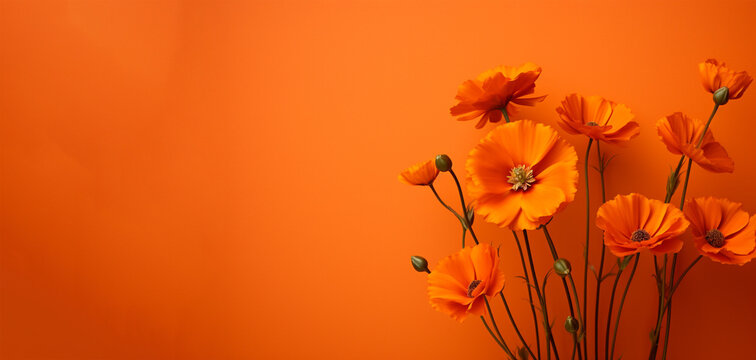 illustration of orange flowers on orange background. Created with Generative AI