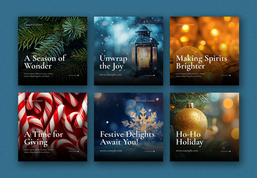 Christmas Set of Social Media Layouts With Festive Backgrounds and Generative ai
