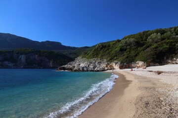 Fototapeta na wymiar Rovinia beach in Liapades, Corfu