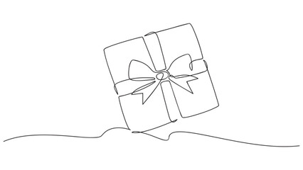 One Continuous line drawing of Christmas Present box. Vector illustration