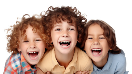 Happy Kids Face Shot Isolated on Transparent Background

