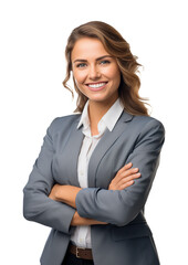 Happy Businesswoman Crossed Arms Isolated on Transparent Background
