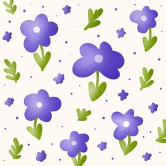 Seamless of purple flower field on cream background. Cute floral pattern.