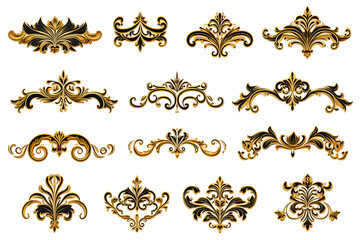 3d illustration stucco decoration, gold cartouche isolated on PNG Background. Generative Ai. - obrazy, fototapety, plakaty