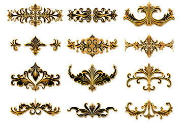 3d illustration stucco decoration, gold cartouche isolated on PNG Background. Generative Ai. - obrazy, fototapety, plakaty