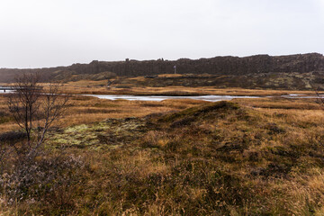 Thingvellir national park tectonic drift in goden circle in Iceland in autumn