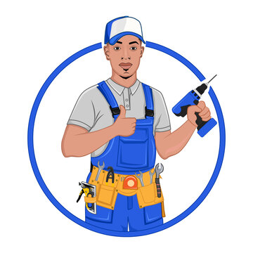 Handyman with drill mascot