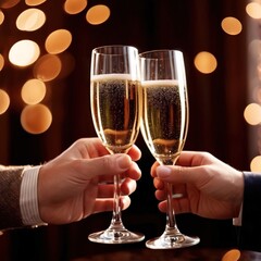 Hands holding champagne glasses, toasting in celebration