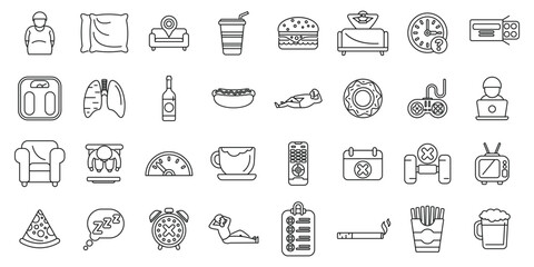 Passive lifestyle icons set outline vector. Smoke tobacco. Person bad problem