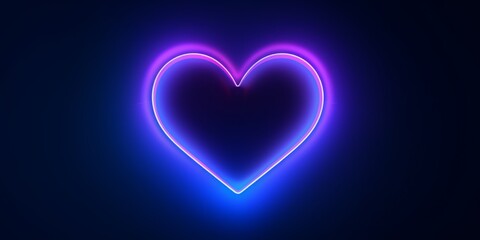 Neon heart on blue background
