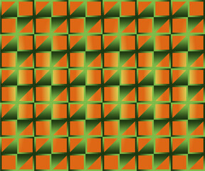 vector geometric squares and triangles in contrasting green and orange colors for design needs, textiles and others