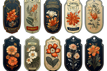 Set of hand drawn flowers and golden vases for Valentine's Day or Birthday cards isolated on PNG Background. Generative Ai.