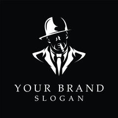 mafia logo with abstract silhouette character of man wearing hat and smoking