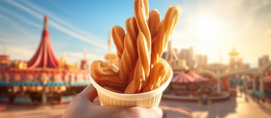 Amusement park churro consumption Copy space image Place for adding text or design