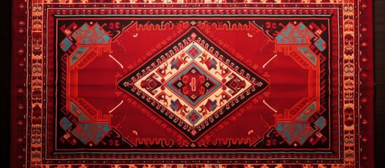 A retro red carpet with traditional Arabian motifs in a vintage style Copy space image Place for adding text or design - obrazy, fototapety, plakaty