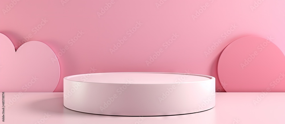 Poster Abstract white geometry shape background with minimal podium for product display Valentine s Day themed minimalist pink background abstract mock up background in 3D rendering Copy space image P