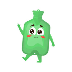 Cute green medical heating pad in a charming cartoon style. Vector medical character designed for children. Retro-themed illustration suitable for gaming, books, web, and print, with a transparent bac