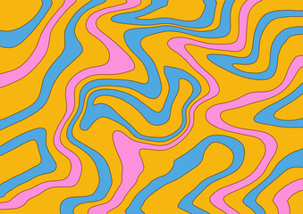 Trendy groovy hippie 70s abstract striped line background. Contour comic vector illustration.