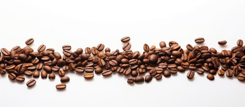 Coffee Beans create a zigzag shape on white Blurred effect Copy space image Place for adding text or design