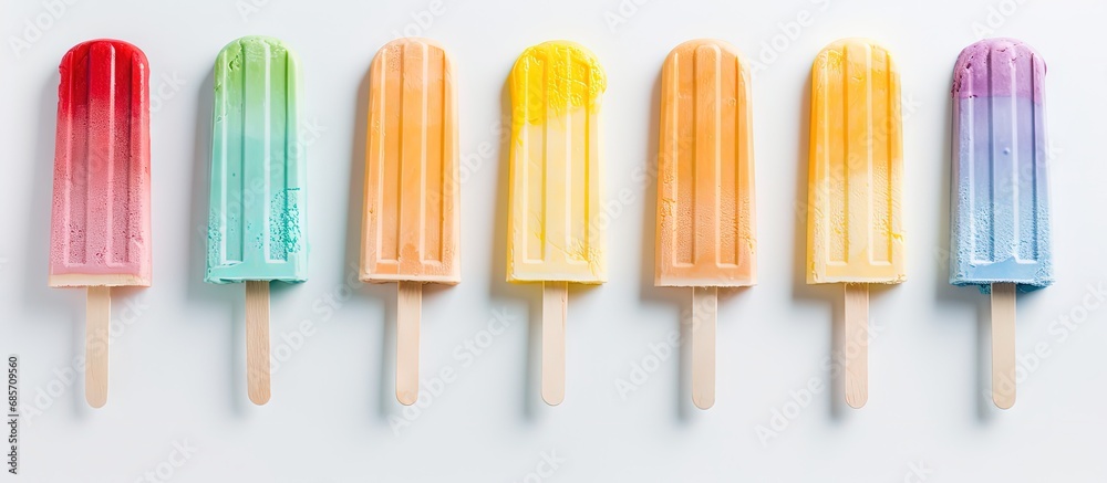 Aufkleber DIY concept Celebrating LGBTQ rights with a colorful rainbow on ice cream sticks in June Copy space image Place for adding text or design