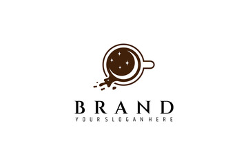 Coffee illustration icon logo design with crescent moon and stars