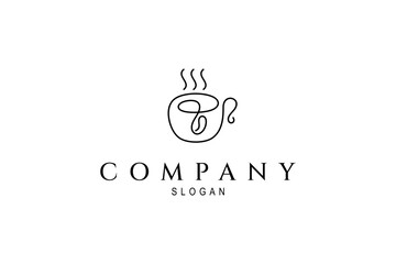 Coffee bean cup continuous line art illustration icon logo design