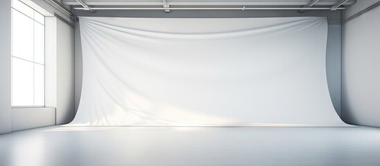 Bright and spacious photo studio with plain wall and window lighting Copy space image Place for adding text or design