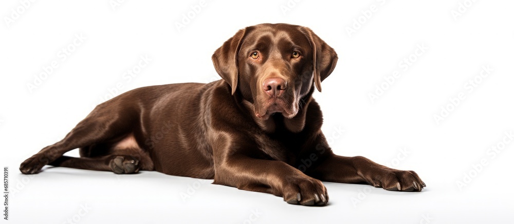 Aufkleber Chocolate Labrador posing in studio representing pets friendship concept Perfect for ads and designs Copy space image Place for adding text or design