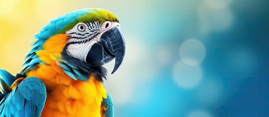 Colorful macaw parrot close up portrait Copy space image Place for adding text or design - obrazy, fototapety, plakaty