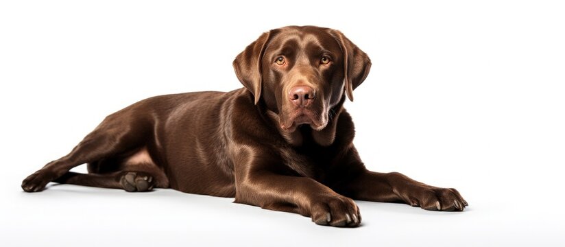 Chocolate Labrador posing in studio representing pets friendship concept Perfect for ads and designs Copy space image Place for adding text or design