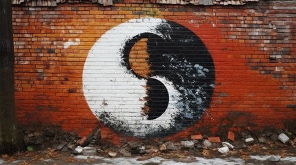Yin and yang Graffiti on the wall of a building. Yin and yang Concept. Yoga Concept. Yin and Yang. Oriental Concept. Street art concept.