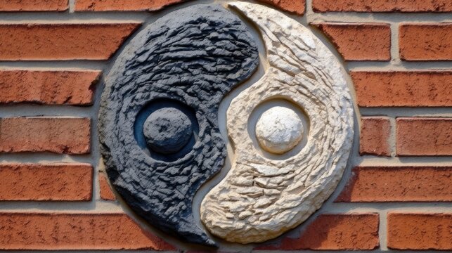 Yin yang symbol on brick wall, closeup. Yin and yang Concept. Yoga Concept. Yin and Yang. Oriental Concept. Street art concept. 