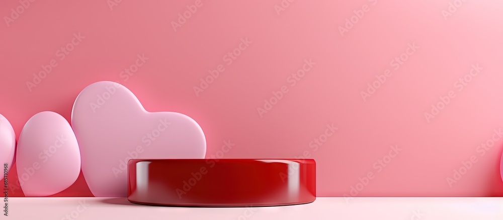 Fototapete Abstract white geometry shape background with minimal podium for product display Valentine s Day themed minimalist pink background abstract mock up background in 3D rendering Copy space image P