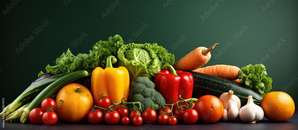 Wall mural Detailed view of fresh colorful vegetables Copy space image Place for adding text or design - Wall murals