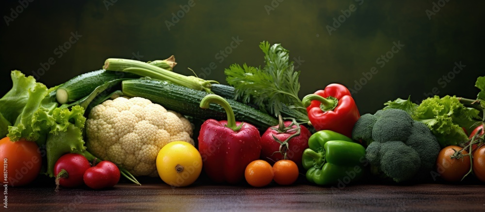 Poster Detailed view of fresh colorful vegetables Copy space image Place for adding text or design