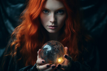 Generative ai image of beautiful witch magician conjures on halloween night