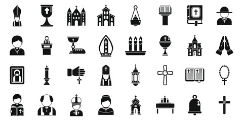 Chaplain icons set simple vector. Muslim ramadan namaz. Pray arab - obrazy, fototapety, plakaty