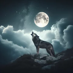 Fotobehang wolf howling at the moon © VIMAG