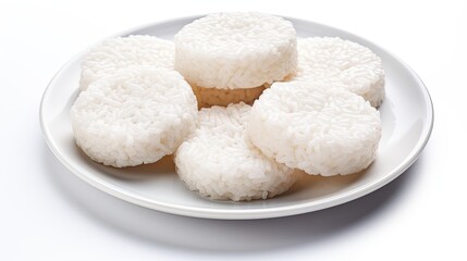 Fototapeta na wymiar Stack of rice cakes in a plate on a white background