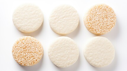 Healthy Snack of Six Puffed Rice Cakes on White Background