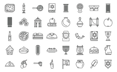 Tel Aviv icons set outline vector. Israel skyline building. City tower urban