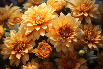 Chrysanthemum flowers. Orange flowers in the garden. Blossom. Nature and beauty concept. Gardening