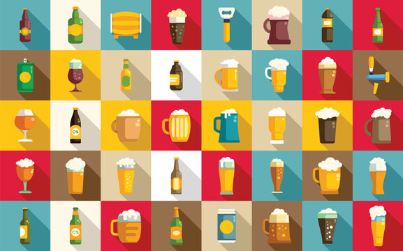 Nonalcoholic beer icons set flat vector. Can bottle drink. Beverage soft alcohol