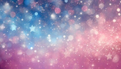 pink and blue starry glitter feminine toned bokeh background banner wide pink and blue sparkling glittery star speckled background with a whoosh of stars moving through the middle - obrazy, fototapety, plakaty